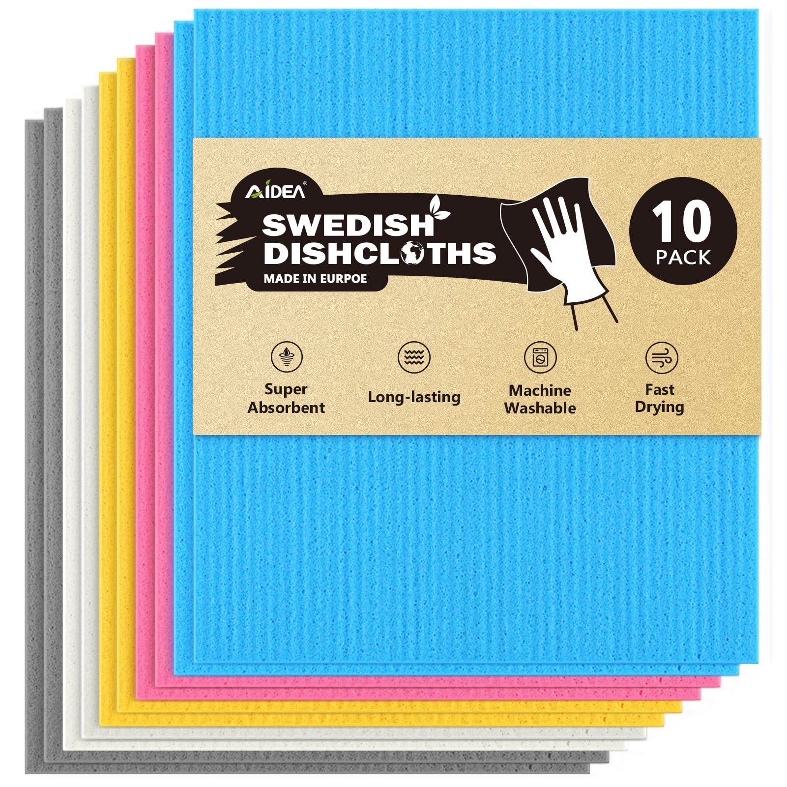Paño sueco AIDEA absorbente para cocina, reemplaza toallas desechables y ahorra recursos.