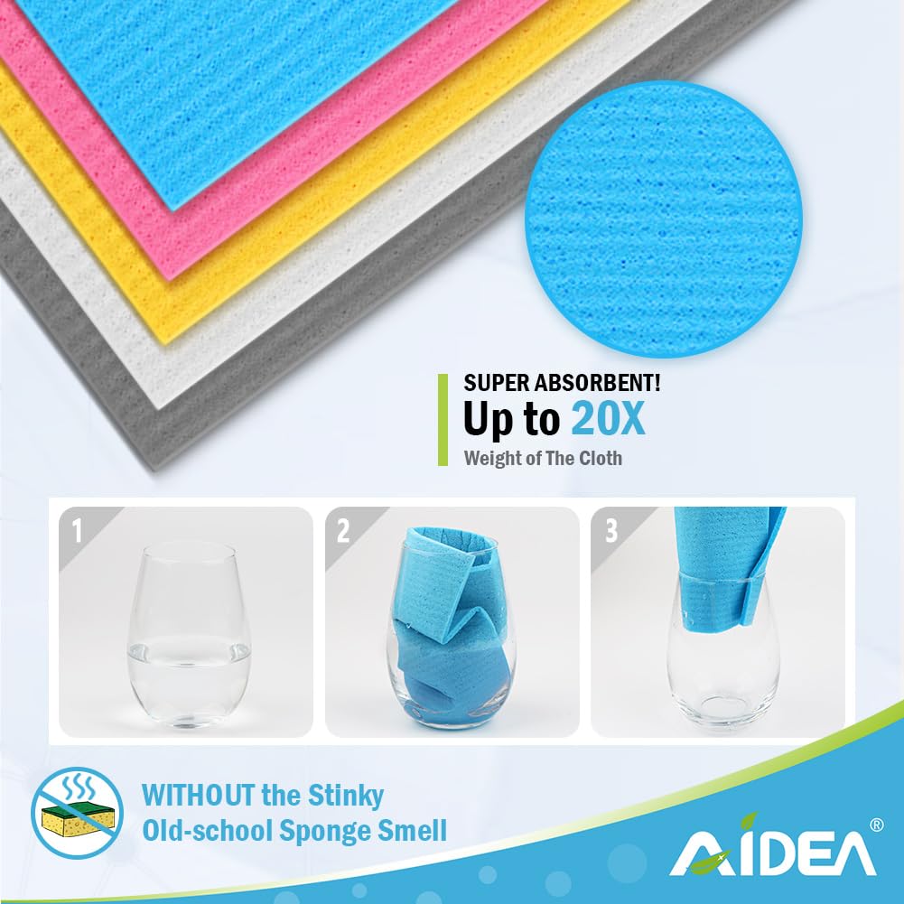 AIDEA paño sueco para cocina limpiando superficies sin dejar rayas ni pelusas.