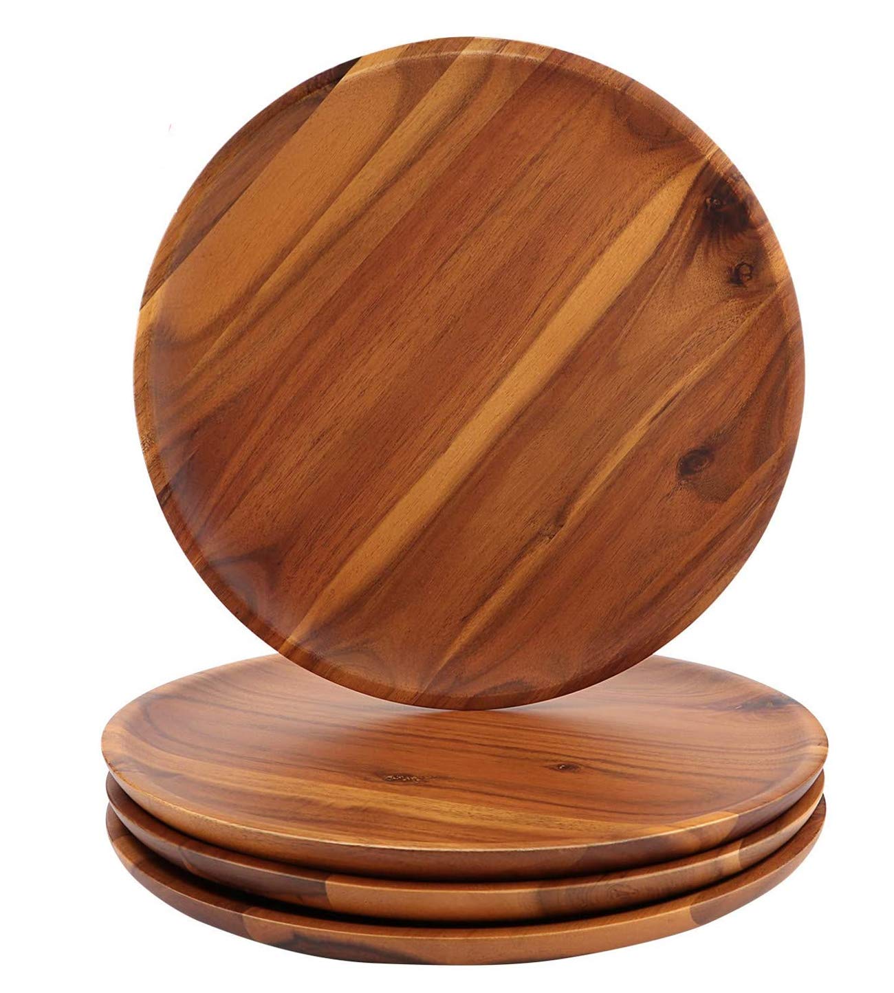 Platos AIDEA de acacia, 8 pulgadas, conjunto de 4, para servir cena con estilo.