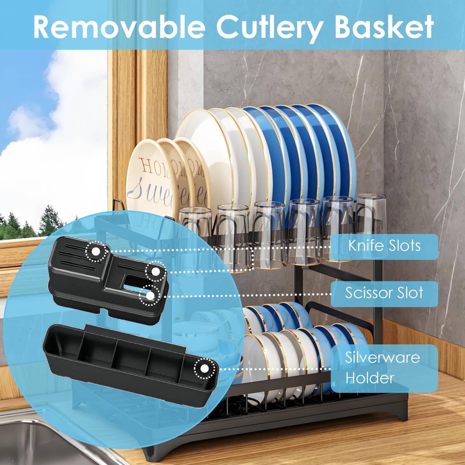 AIDERLY cesta desmontable para cubiertos, fácil acceso.