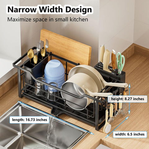 AIDERLY escurridor estrecho con compartimentos para cubiertos y utensilios.