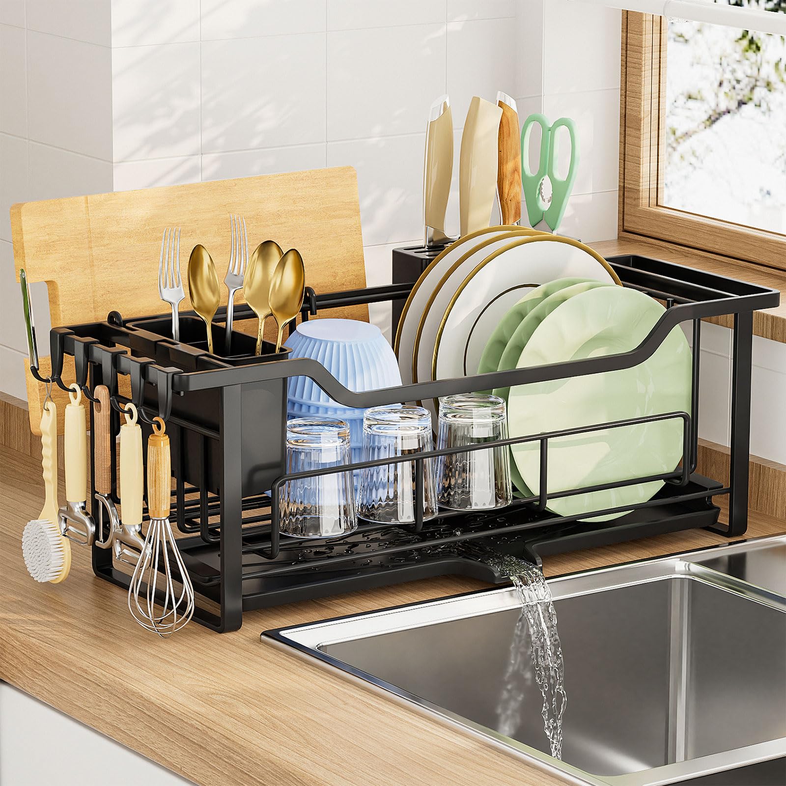 AIDERLY escurridor de platos estrecho en encimera, ideal para cocinas pequeñas.