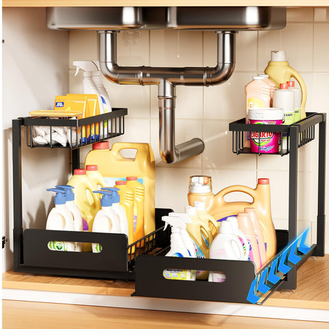 AIDIAM bajo fregadero: organizador deslizante con cesta superior para utensilios.