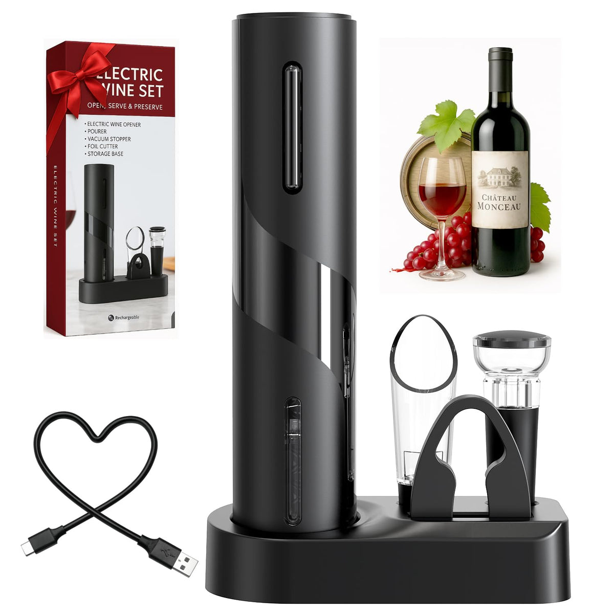Abrebotellas eléctrico Aieeop 5 en 1 para apertura rápida de vino
