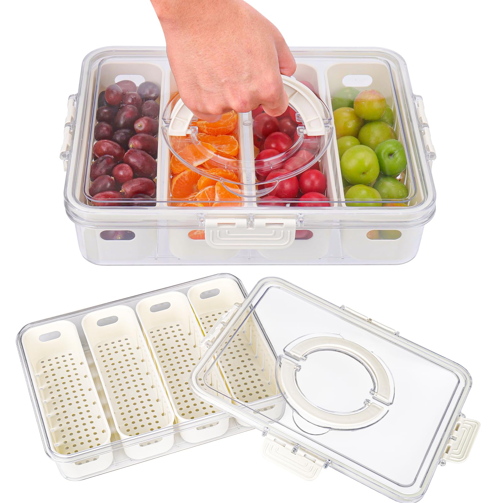 AIERSA caja para meriendas con bandeja dividida y tapa transparente para ver y conservar meriendas
