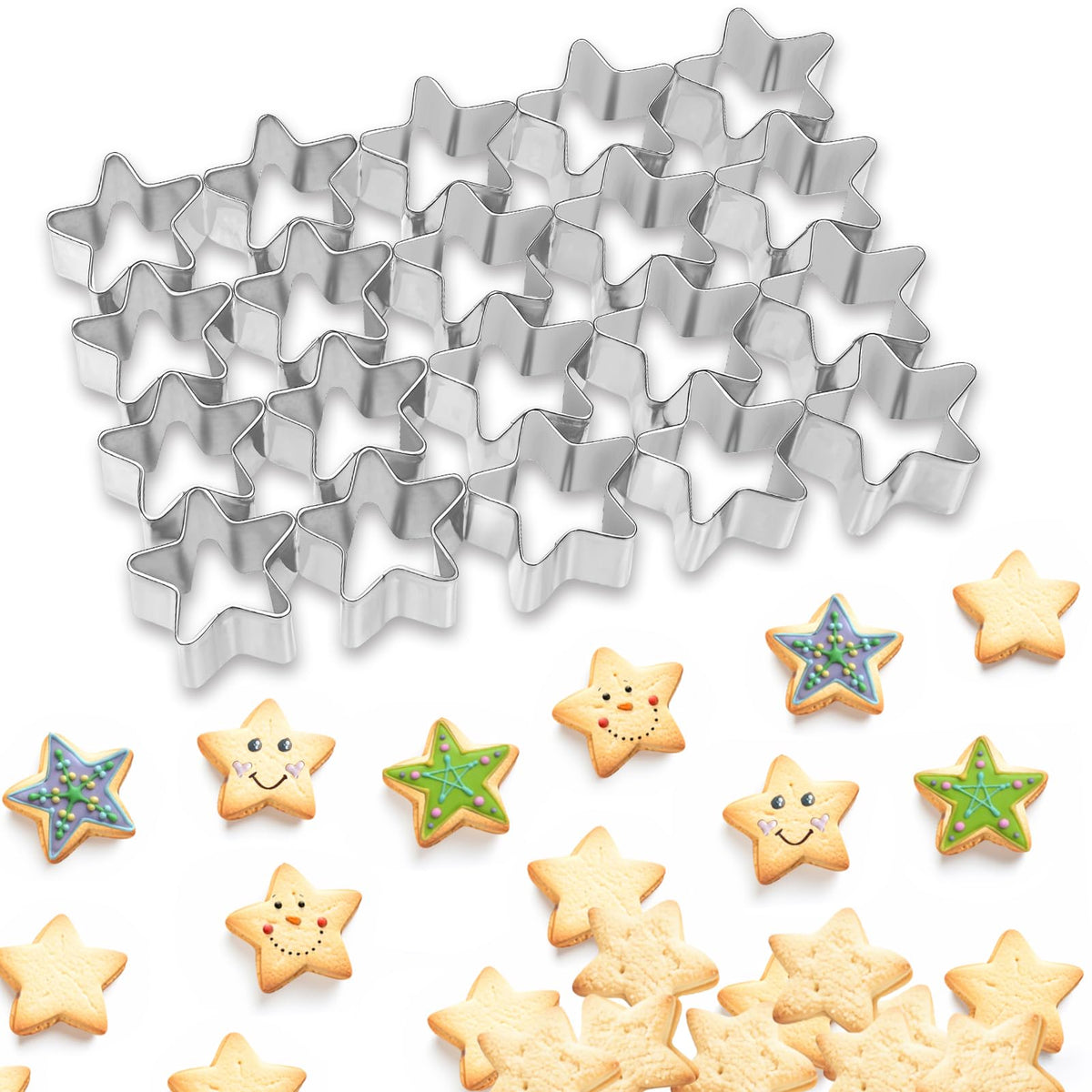 AIERSA Mini Star Cookie Cutter: 20 cavidades para hornear galletas rápidas y uniformes.