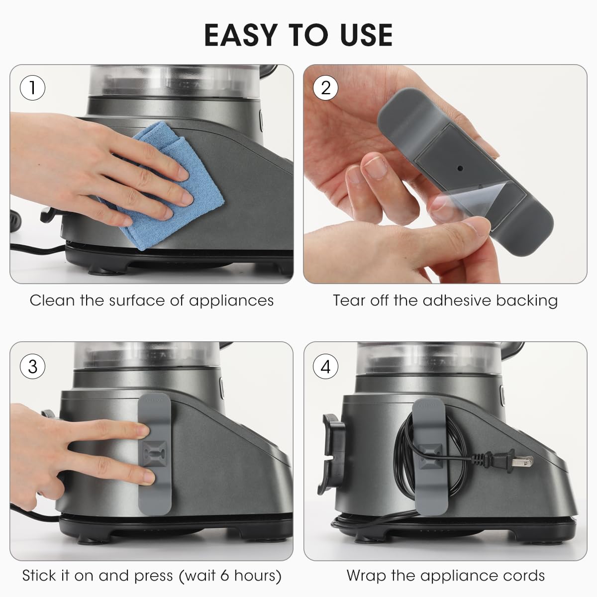 AIEVE uso en la cocina con cafetera y licuadora para ordenar cables.
