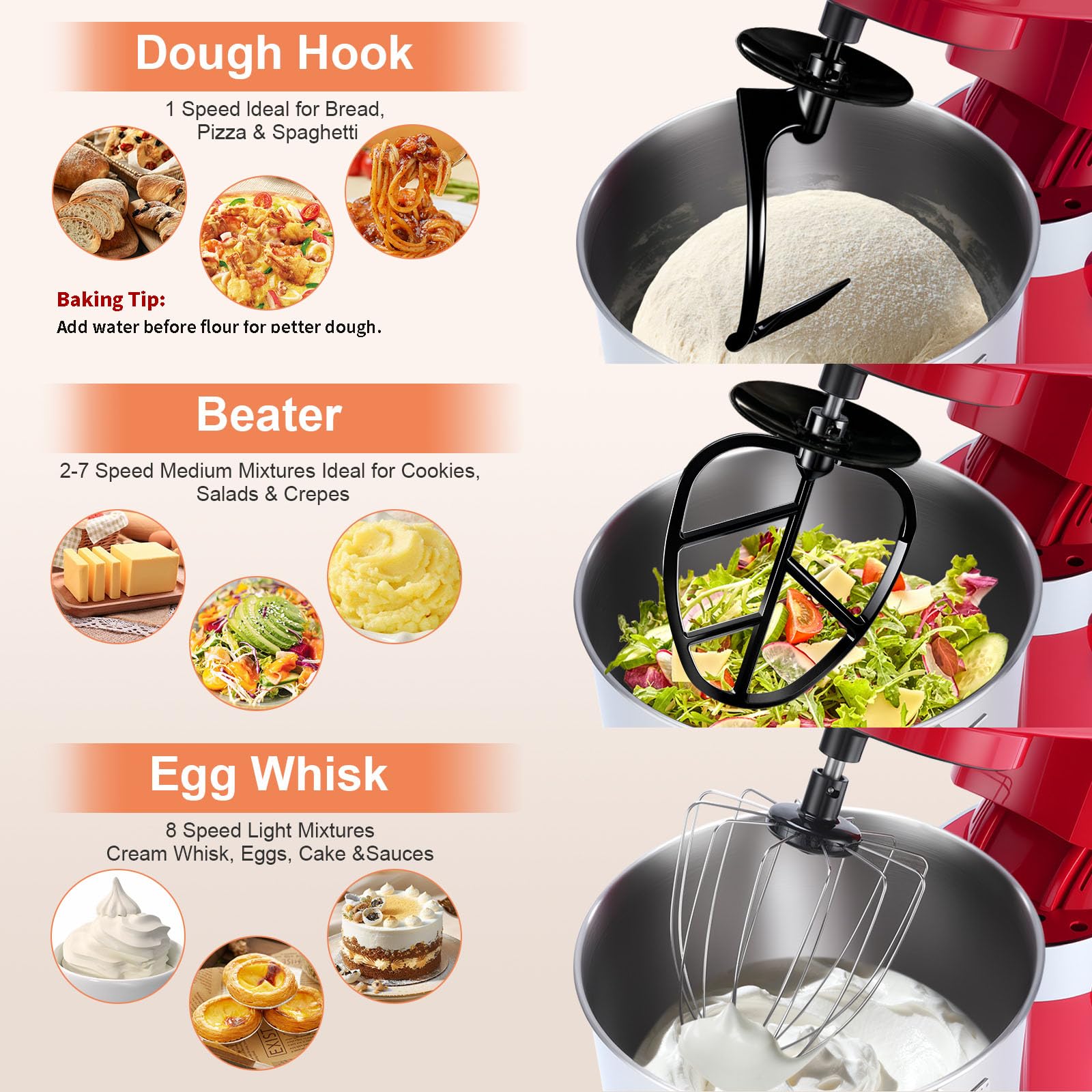 Aifeel batidora de pie con cabezal inclinable para verter ingredientes con facilidad.