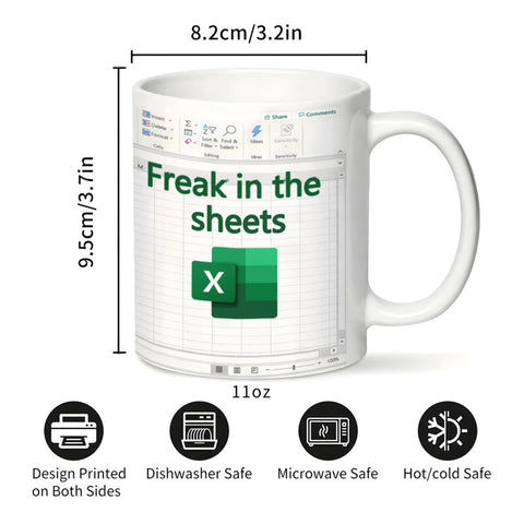 Taza Aigori con diseño divertido en hojas de cálculo, perfecta para colegas