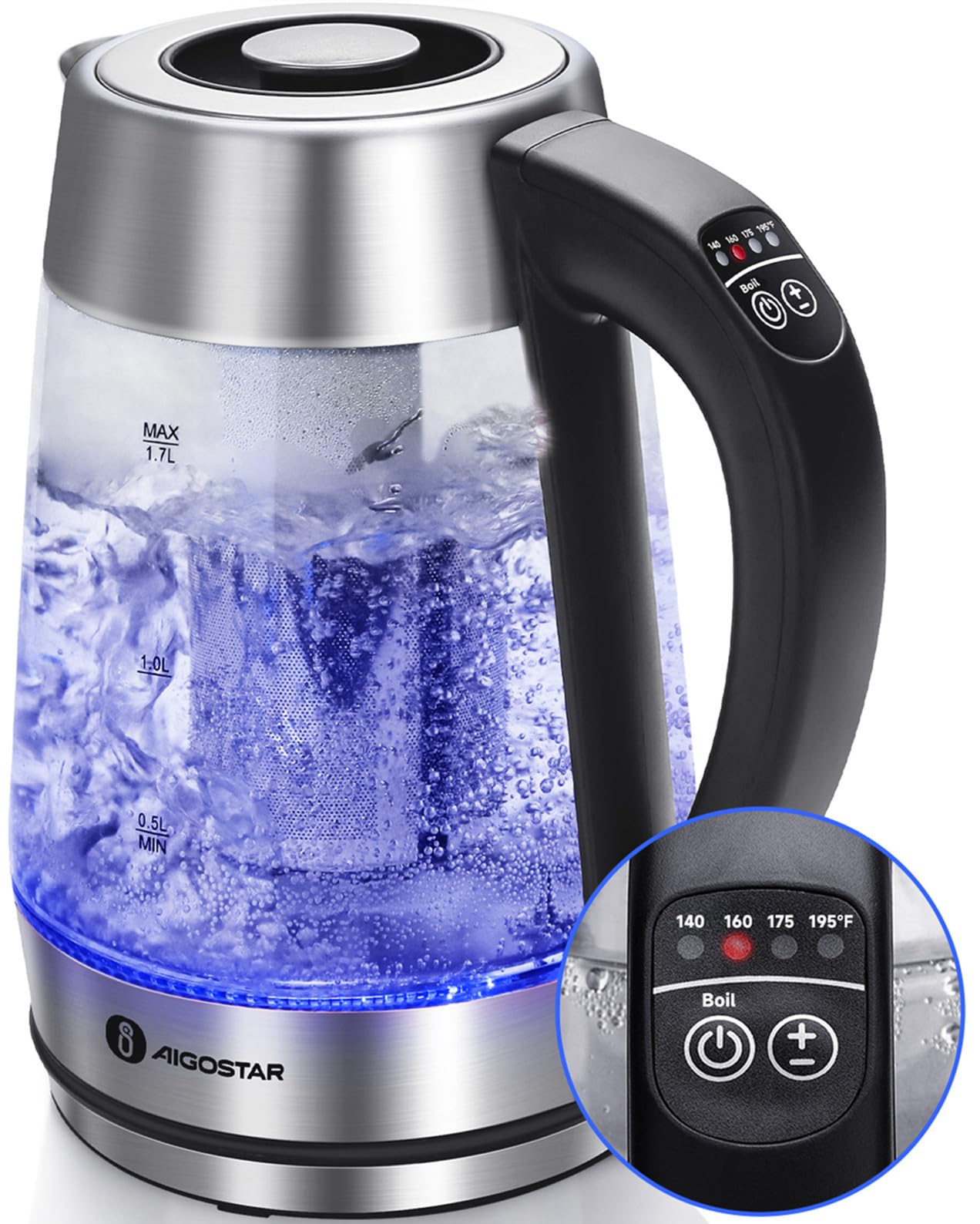 Hervidor Aigostar con vidrio de borosilicato para monitorizar el agua con claridad