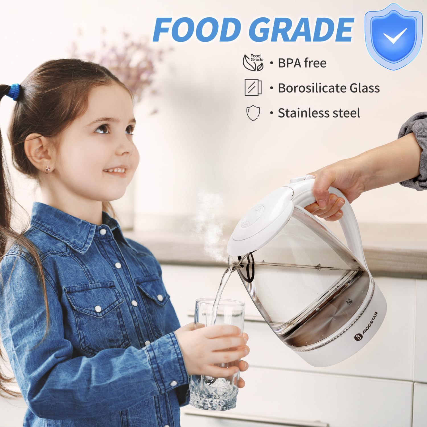 Hervidor Aigostar vidrio interior para monitorizar el agua con precisión.