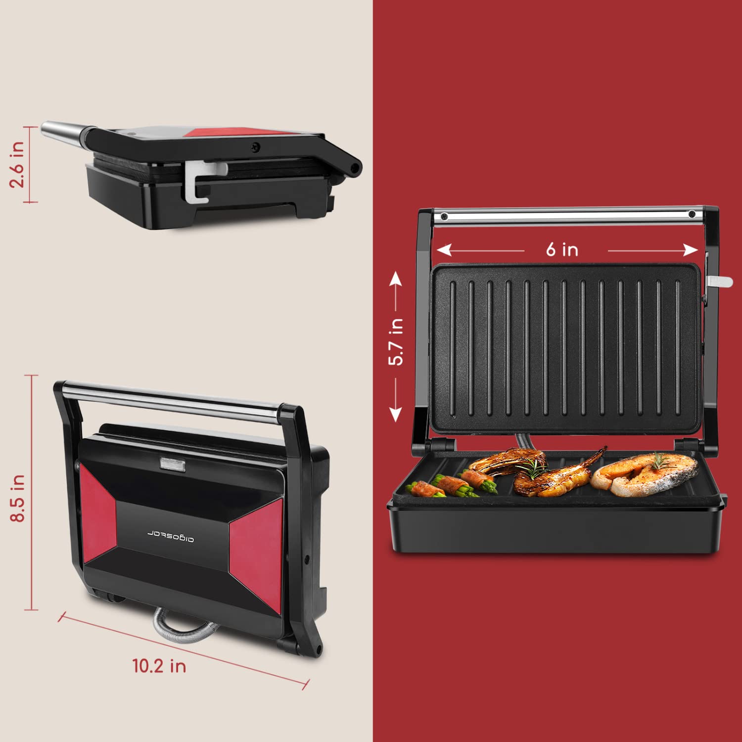 Aigostar prensa sándwich dimensiones compactas para cocinas pequeñas.
