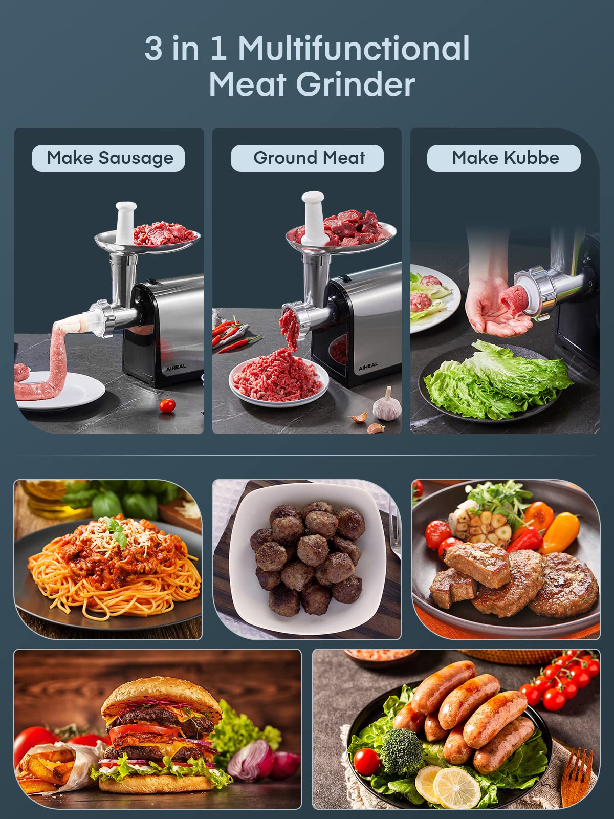 Aiheal Accesorios Embutidora de carne eléctrica tubos, permiten calibres para embutidos.