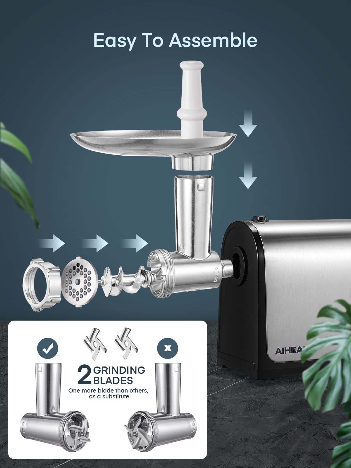 Aiheal Accesorios Embutidora de carne eléctrica vara de empuje para guía estable.