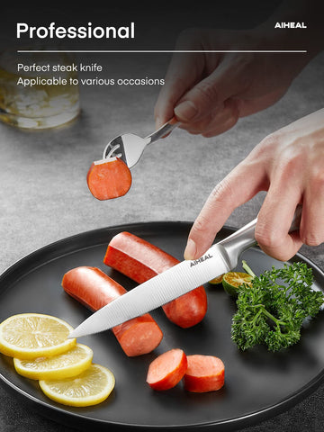Corte de carne con cuchillos Aiheal para bistec en la cocina