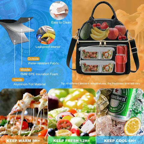AIJIEKE bolsa de almuerzo con bolsillos laterales para botellas y utensilios.