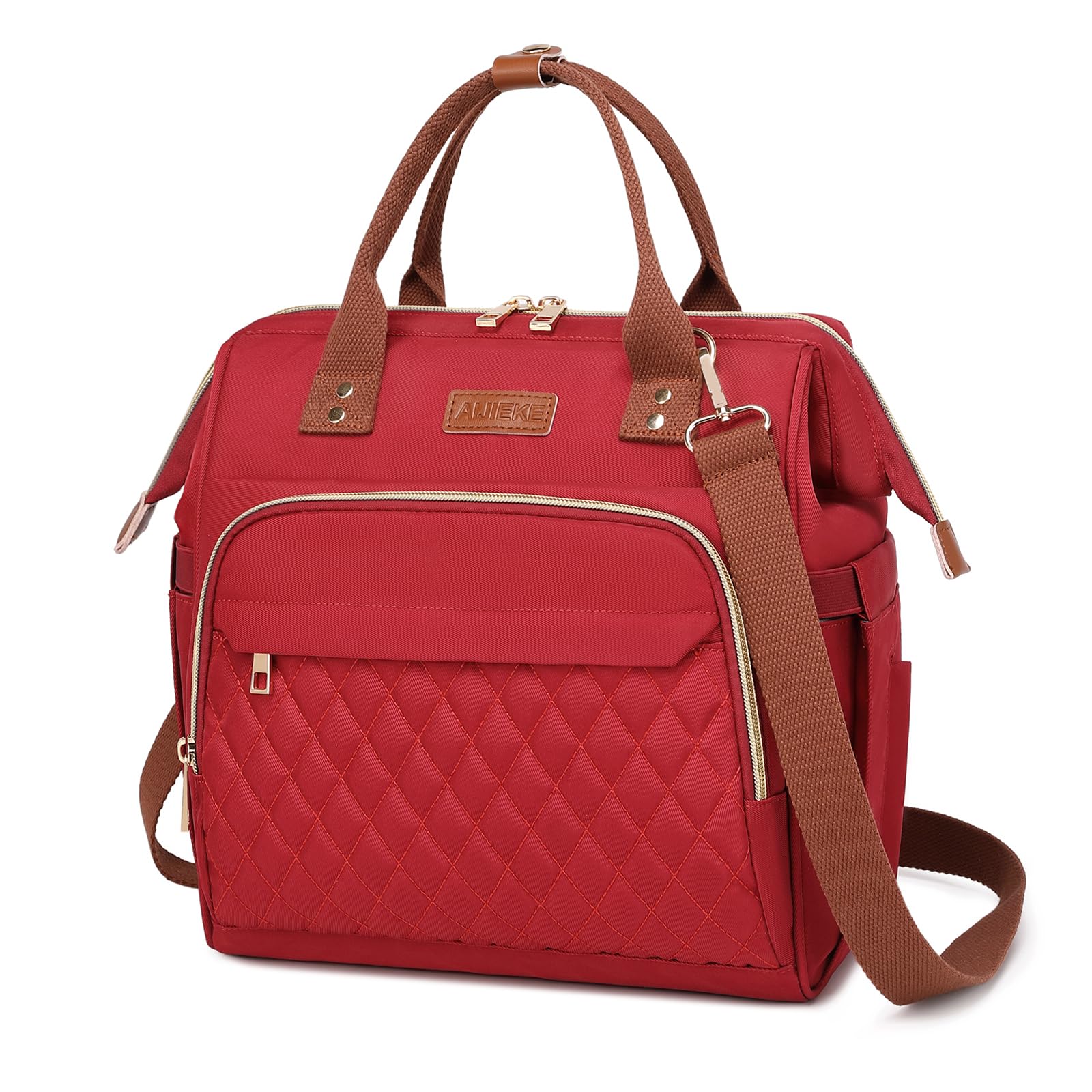 AIJIEKE bolsa de almuerzo para mujer con diseño multi-bolsillos, organizada para el trabajo.