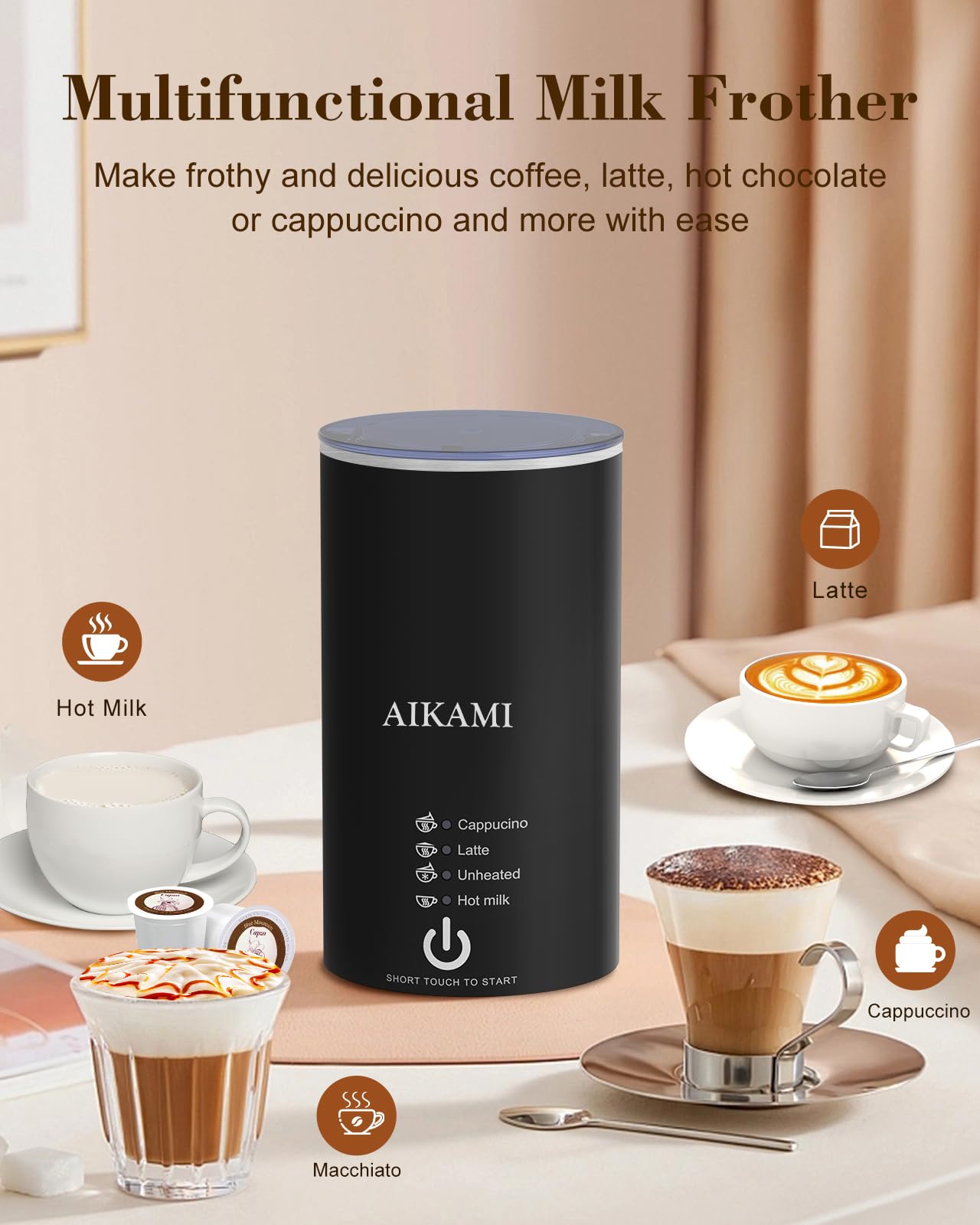 AIKAMI controla fácilmente la preparación con botones intuitivos.