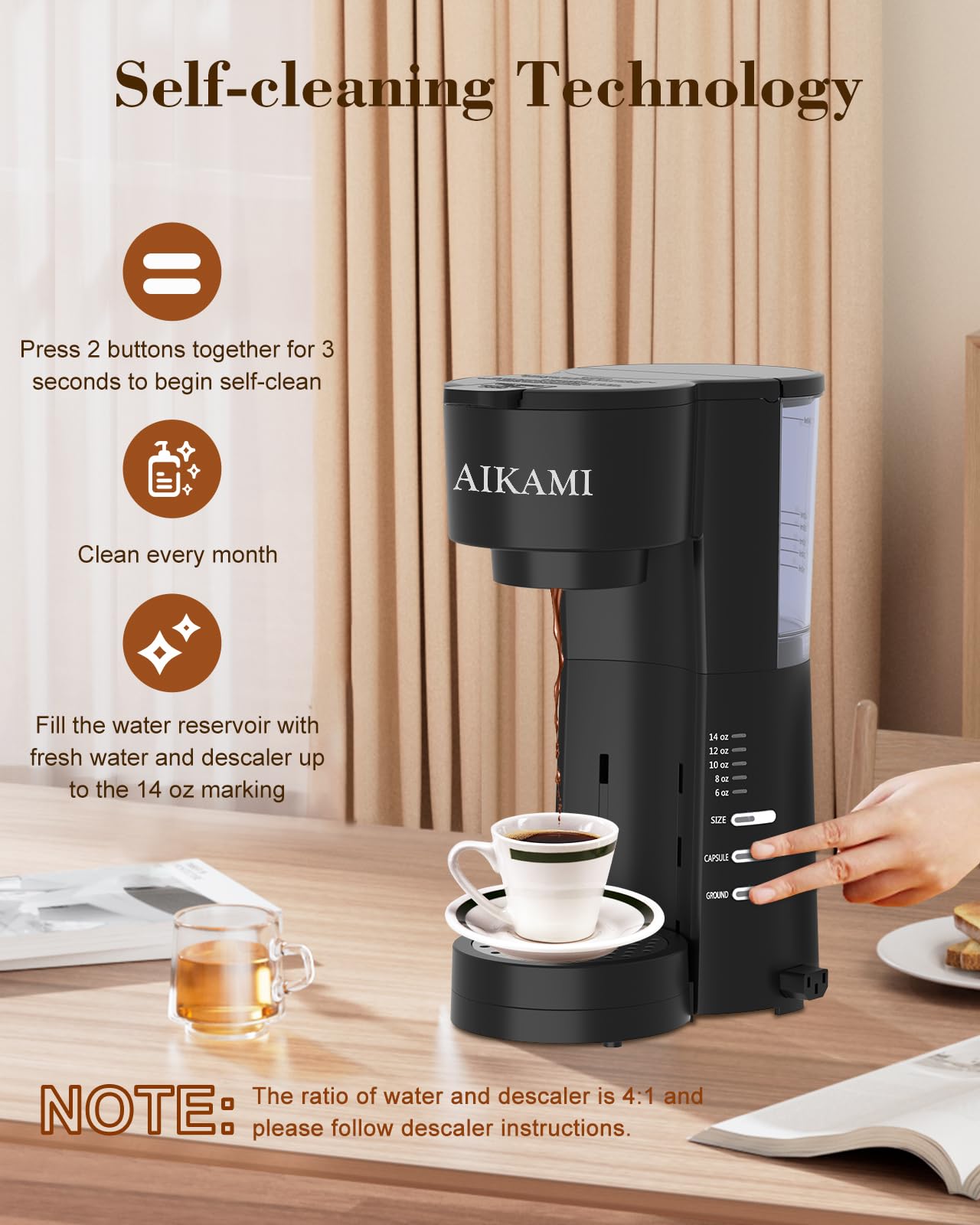 AIKAMI ofrece autolimpieza para un mantenimiento sencillo y eficiente.