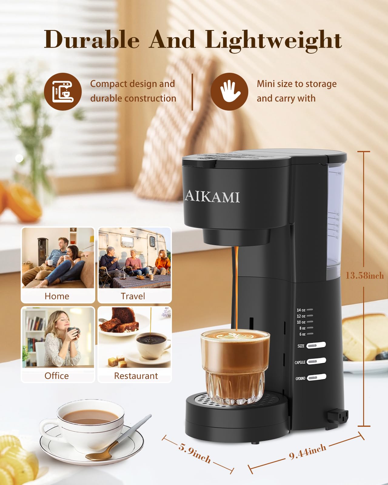 AIKAMI depósito de agua extraíble de 28 oz para múltiples preparaciones.
