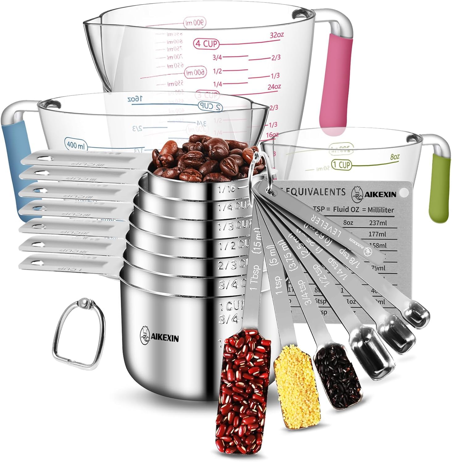 AIKEXIN conjunto de medición 20 piezas en acero inoxidable para cocinar con precisión.
