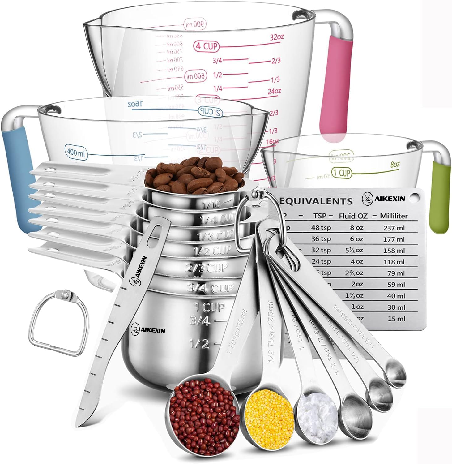 AIKEXIN: conjunto de tazas medidoras de acero inoxidable para recetas precisas