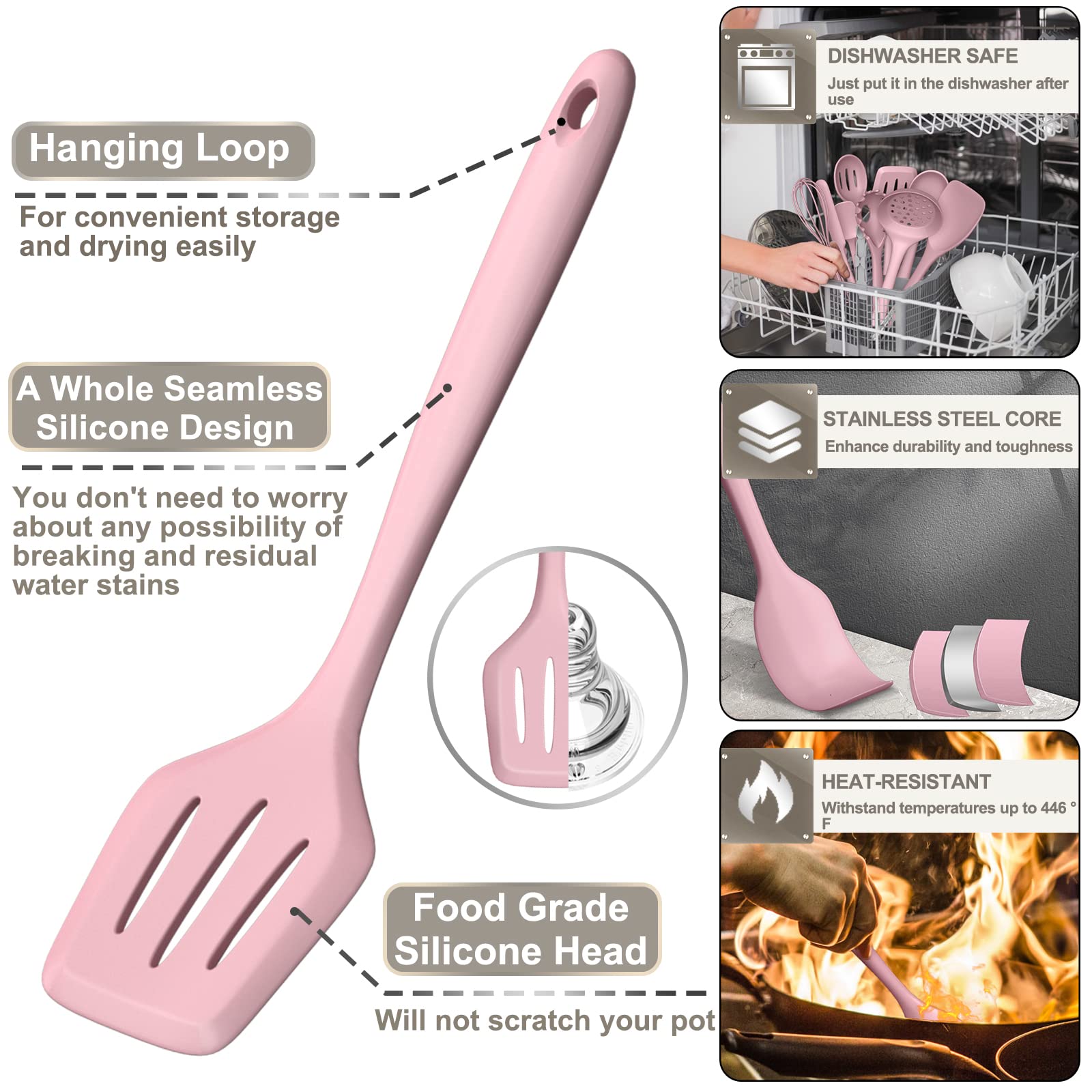 AIKKIL cuchara rosa, mezcla suave y precisa sin dejar residuos.