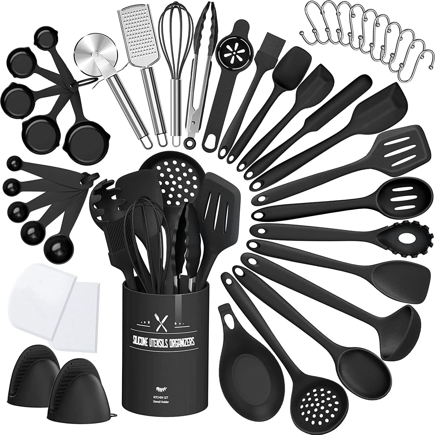 AIKKIL set de utensilios de cocina con soporte, organización rápida en la encimera.