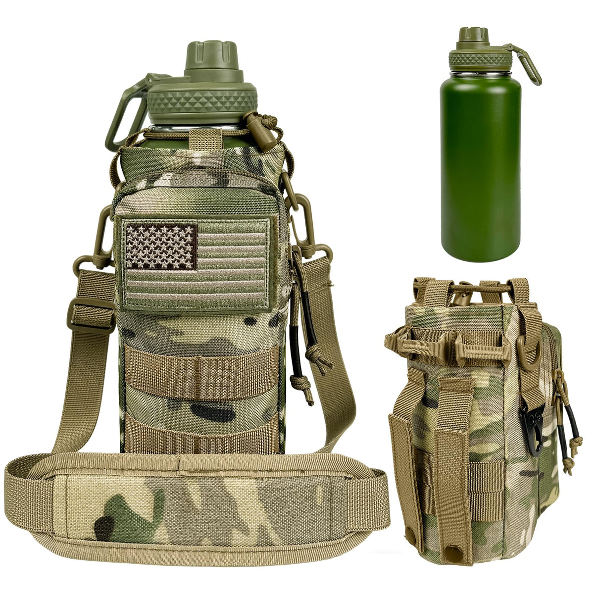 AIKOTOO botella 32 onzas verde militar con aislamiento para mantener bebidas frescas.