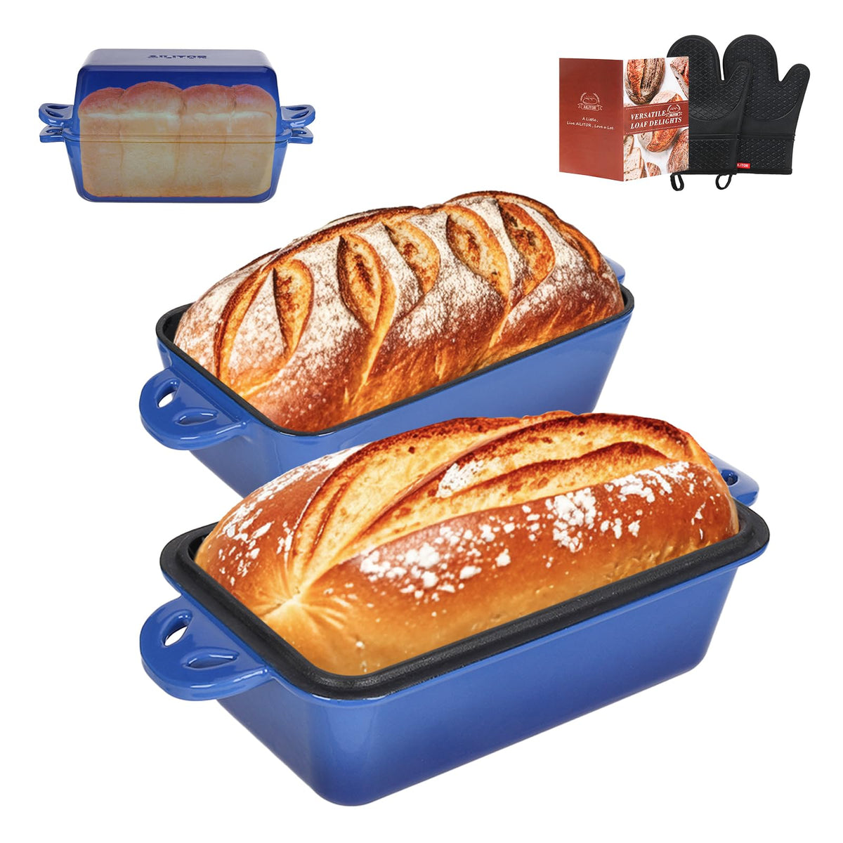 AILITOR molde para pan 9x5 esmaltado con tapa para hornear pan casero uniforme