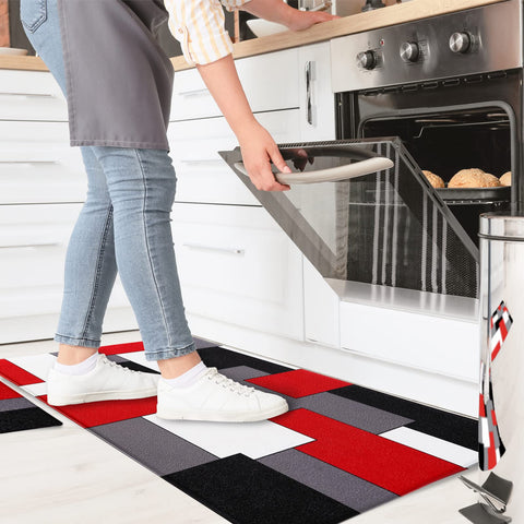 Alfombra AILUER con arte geométrico blanco, estilo moderno frente a la estufa