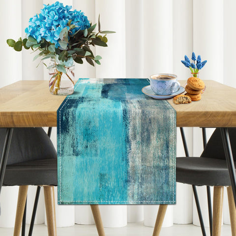 AILUER corredor de mesa Teal Grey tejido lino algodón elegante