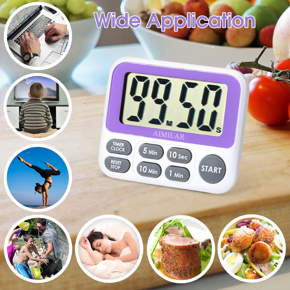 AIMILAR cronómetro digital de cocina con alarma ajustable para diferentes escenarios