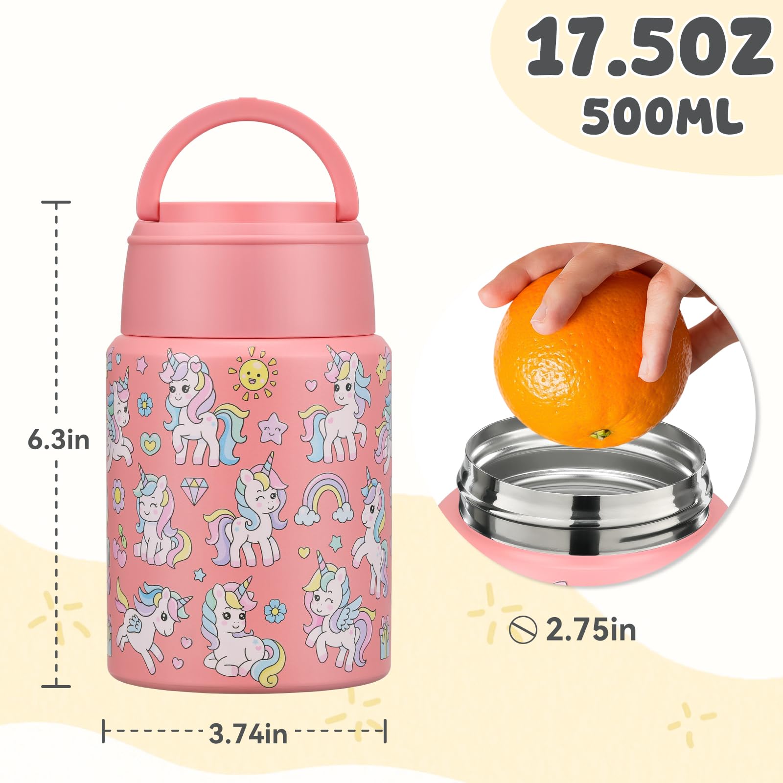Diseño 3D de unicornio en termo Aimsnk rosado para niños.