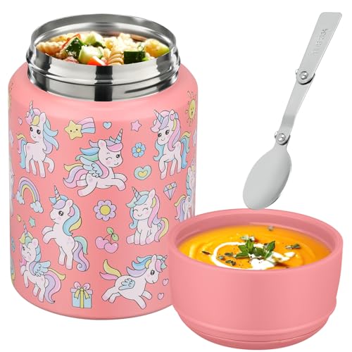 Termo Aimsnk rosado unicornio con tapa sin fugas para llevar en la mochila.