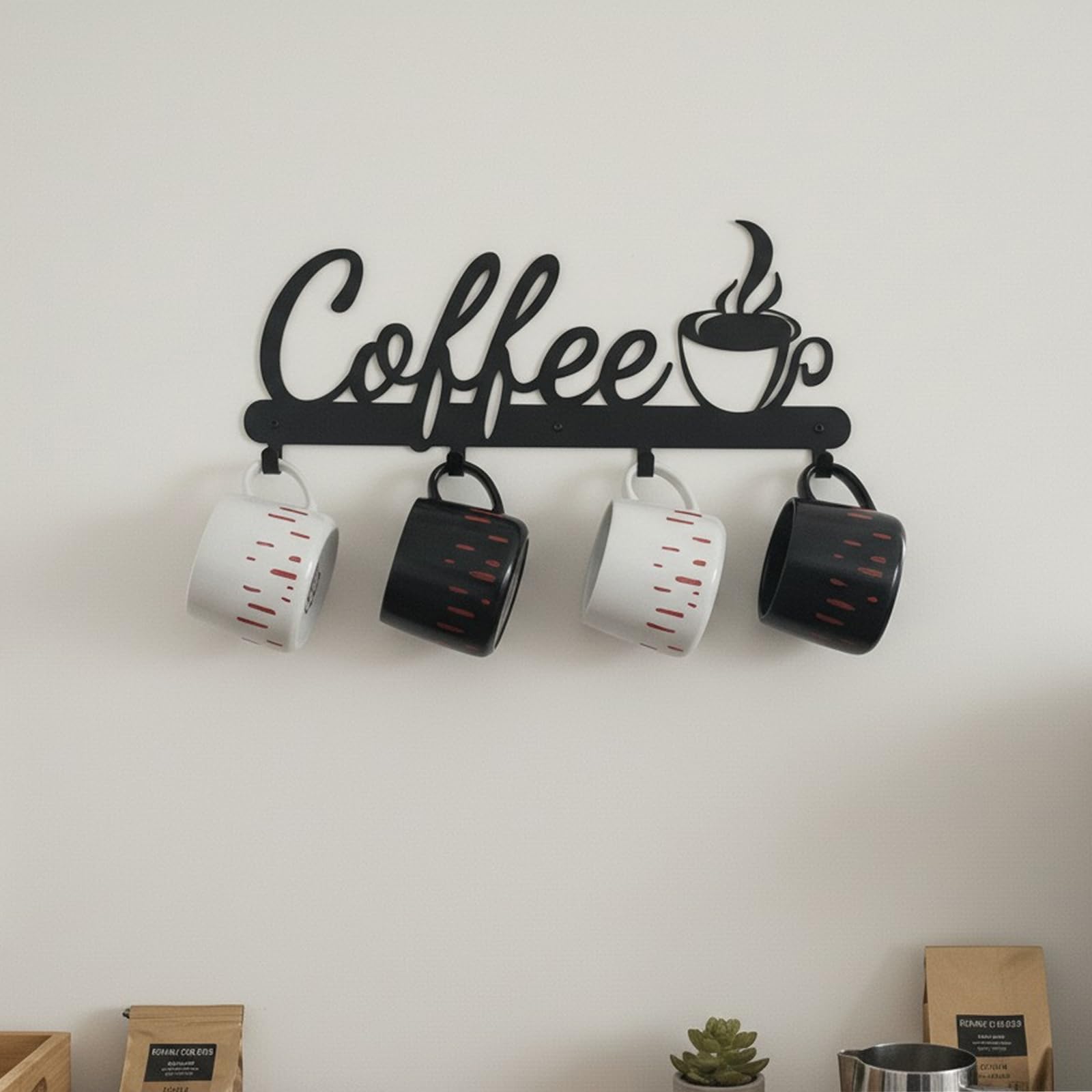 Aimto soporte de pared para tazas de café con 4 ganchos, organización eficiente.