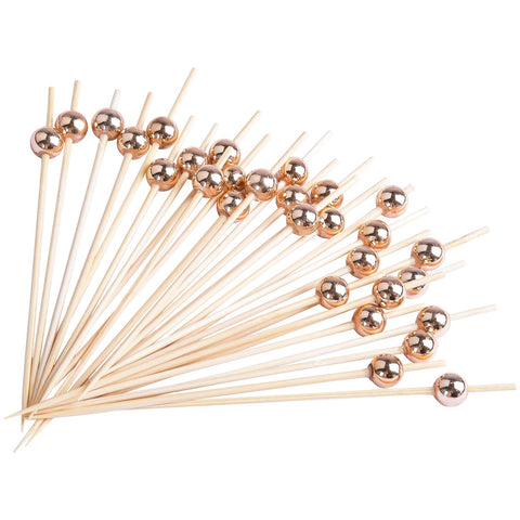 AIPNUN palillos coctel oro-rosa bambú, perfecto para decorar bebidas.
