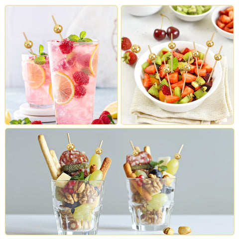 AIPNUN palillos frutas oro-rosa bambú, prácticos para pinchar y presentar.