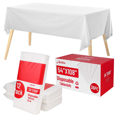 Airbin mantel plástico blanco de 54 x 108 pulgadas protege la mesa y facilita la limpieza.