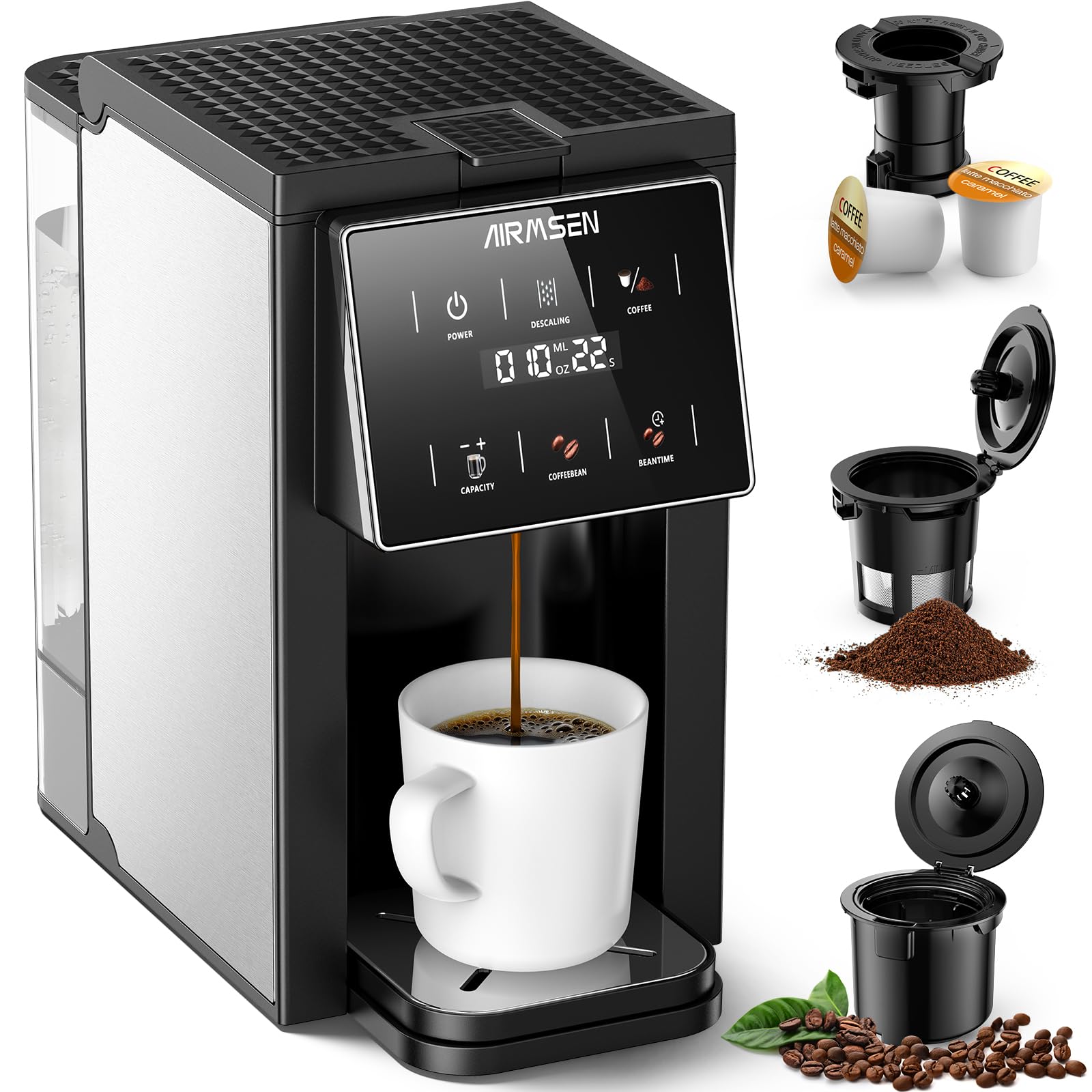 Airmsen Grind & Brew con molinillo integrado ofrece sabor fresco en cada taza.