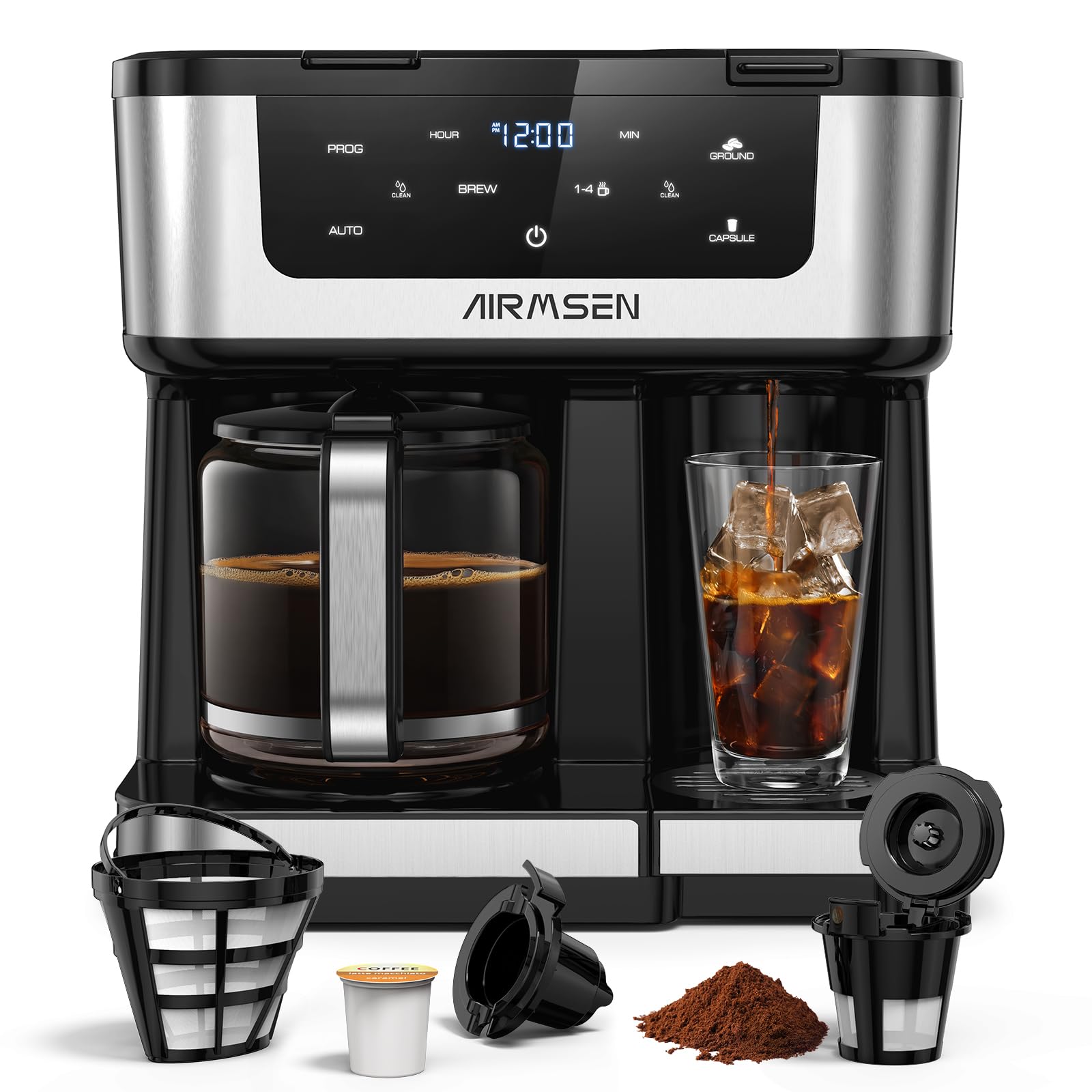AIRMSEN cafetera dual-12 tazas con tanque 60oz para uso familiar.