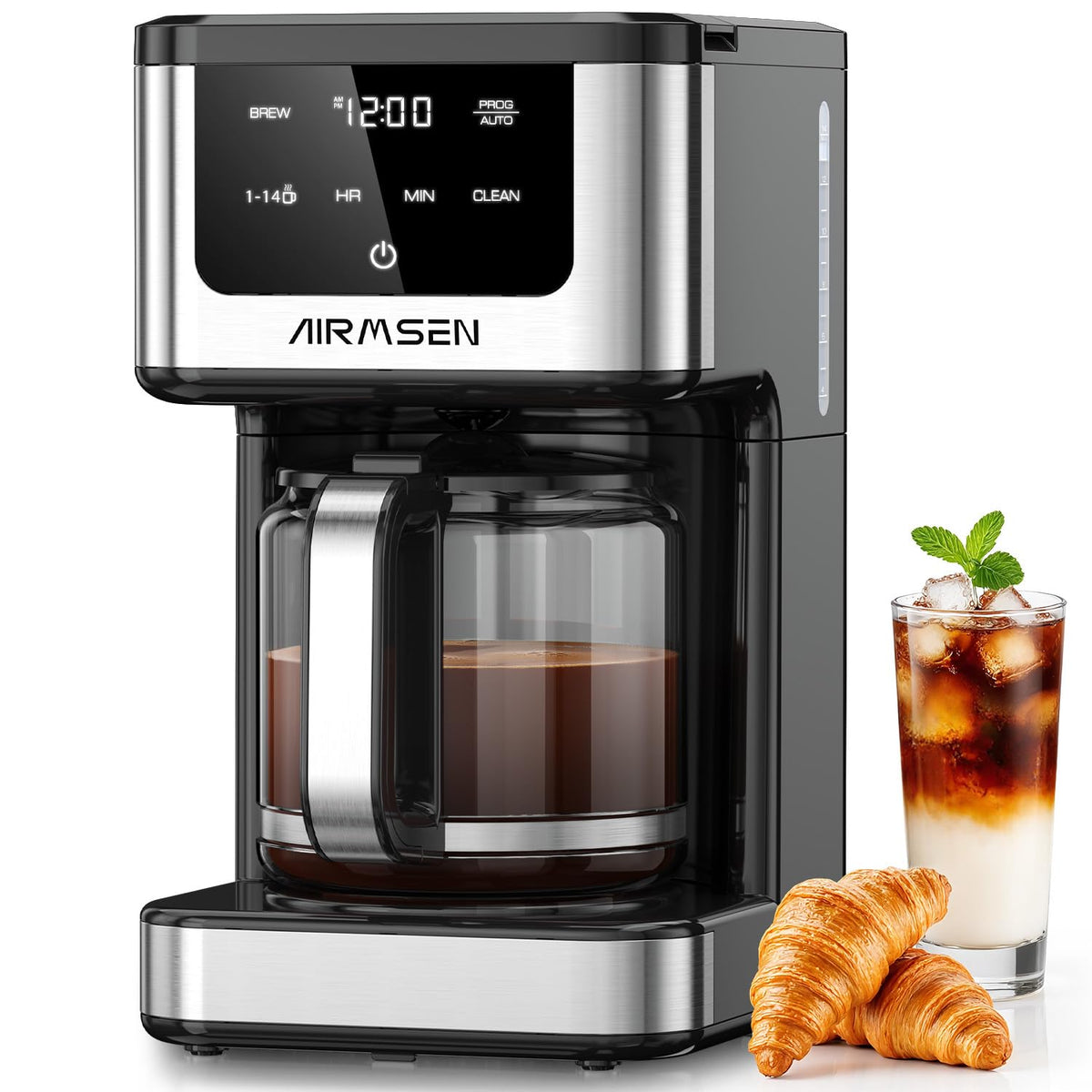 AirMSEN Cafetera goteo 14 tazas frontal para empezar el día con café fresco