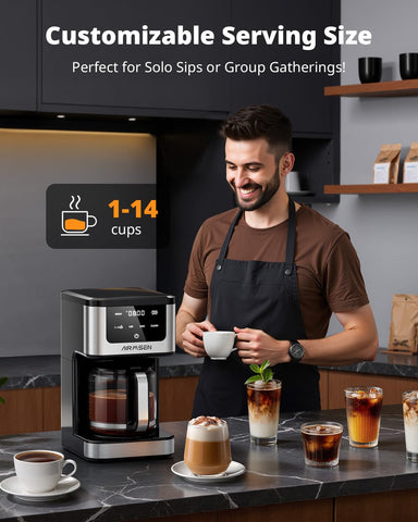 AirMSEN Cafetera jarra vidrio con indicadores, ideal para servir porciones precisas