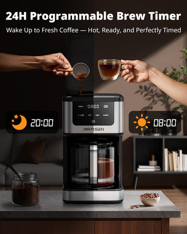 AirMSEN Cafetera panel táctil LED facilita ajustes y programación diaria