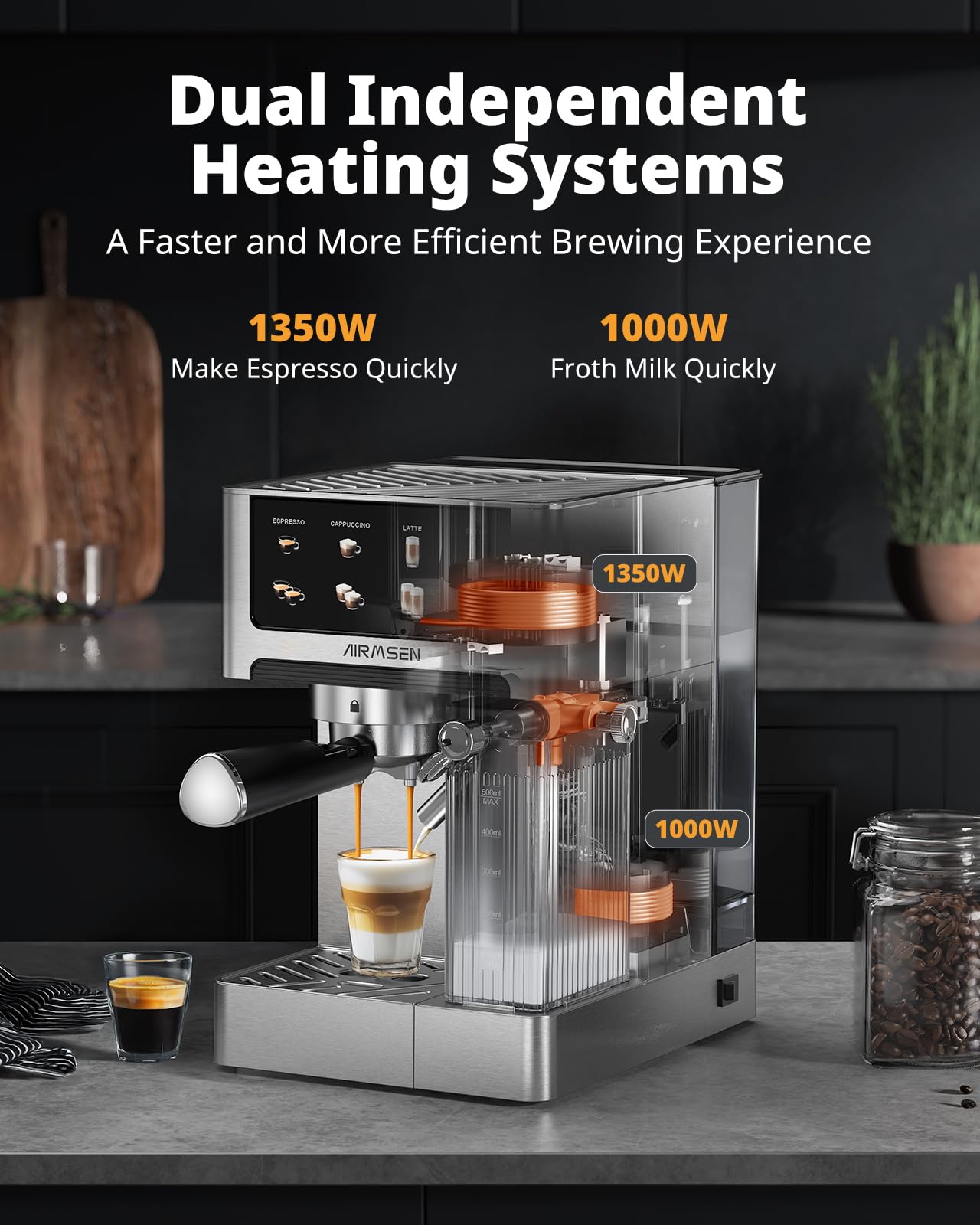 Airmsen máquina expreso pantalla táctil: control intuitivo para preparar bebidas en segundos.