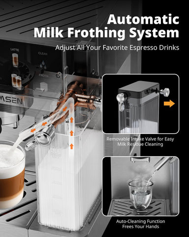 Airmsen máquina expreso 20 bar: extracción intensa y crema estable.