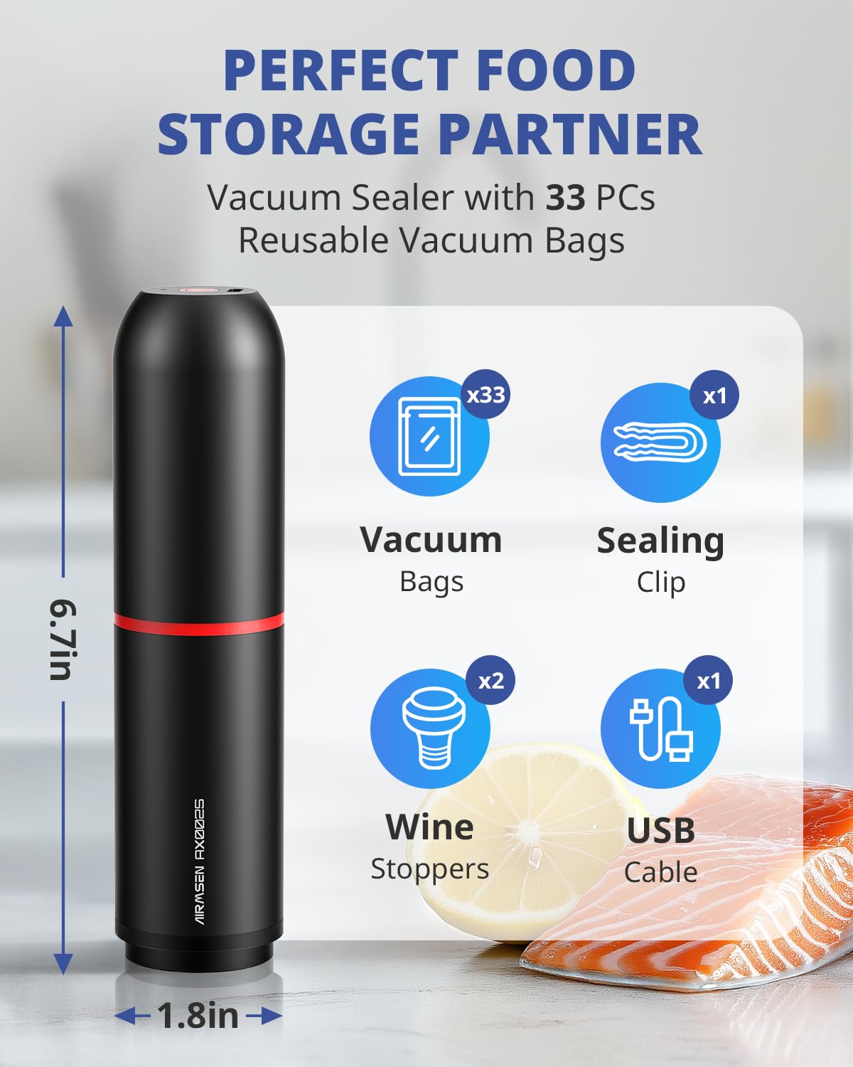 AIRMSEN uso portátil en la cocina para sellar sobras y porciones rápidas.