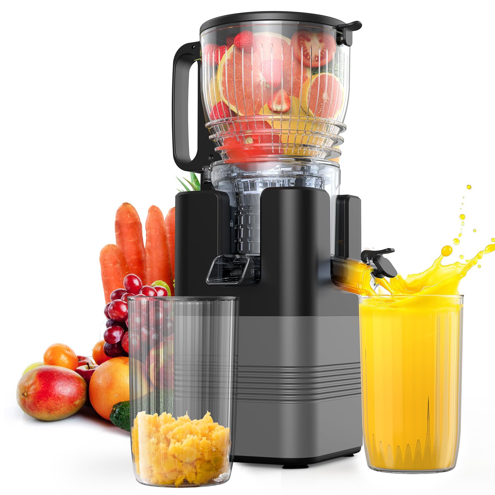 Airpher 400W con prensa fría y entrada amplia de 5-8 pulgadas para jugos rápidos.