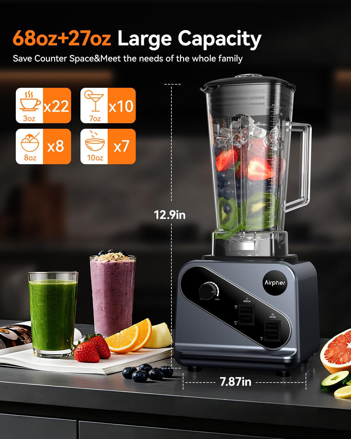 Airpher licuadora-taza-portatil-800ml para llevar bebidas frescas.