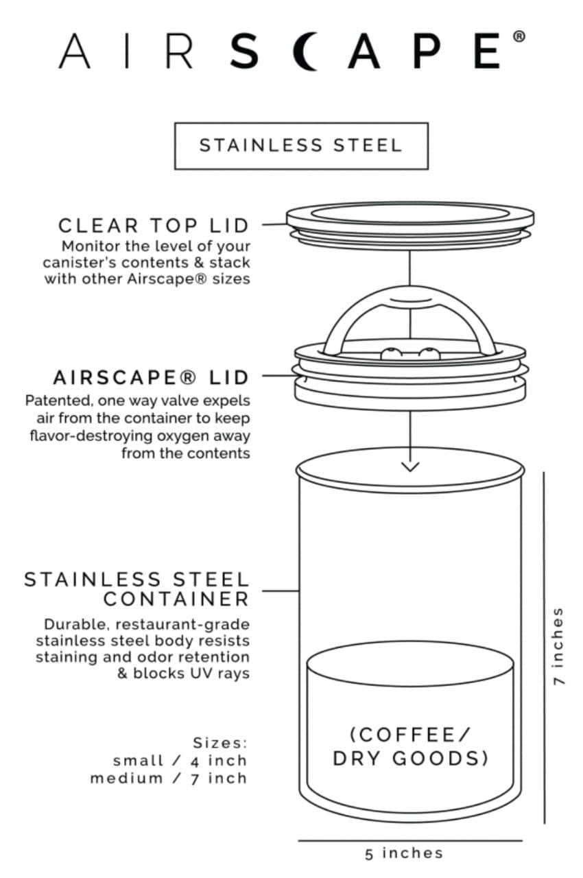 AirScape Lata capacidad para 1 libra de granos de café.